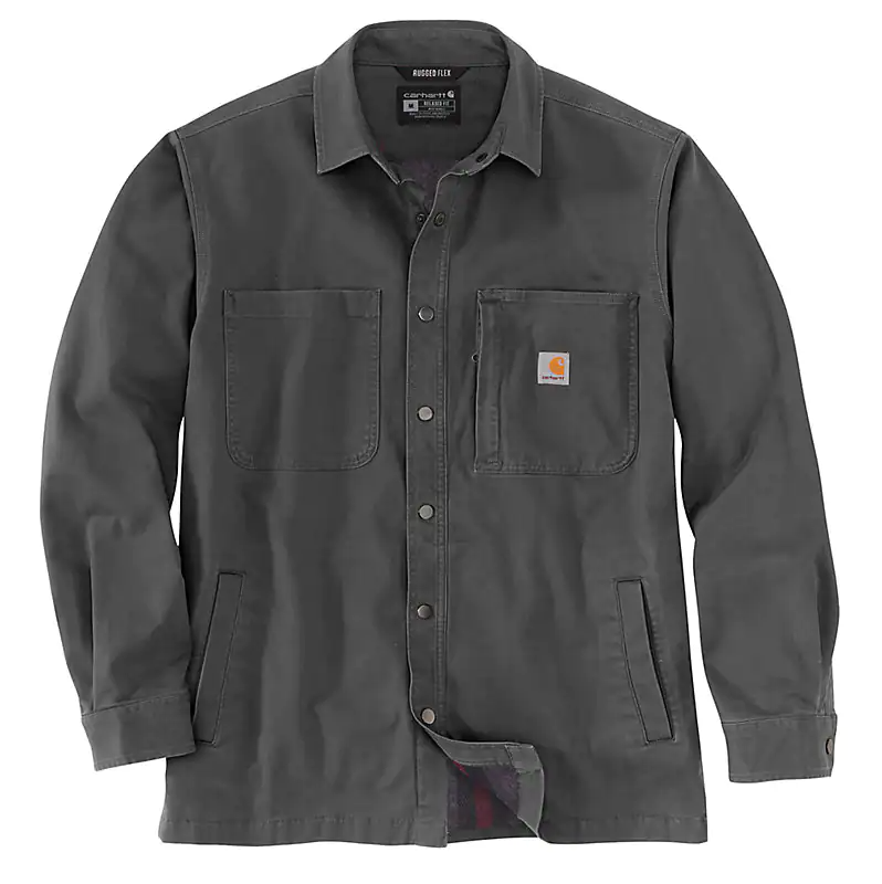 CARHARTT RUGGED FLEX® RELAXED FIT CANVAS FLEECE-LINED SNAP-FRONT SHIRT JACKET
