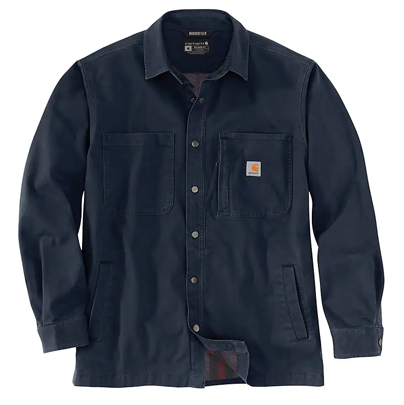CARHARTT RUGGED FLEX® RELAXED FIT CANVAS FLEECE-LINED SNAP-FRONT SHIRT JACKET