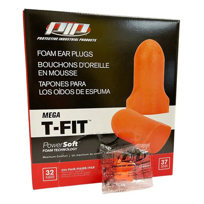 PIP - Mega T-Fit T-Shape Disposable Soft Polyurethane Foam Corded Ear Plugs - NRR 32, Uncorded, 200/BX